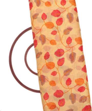 yellow and red leaf print kota doria fabric
